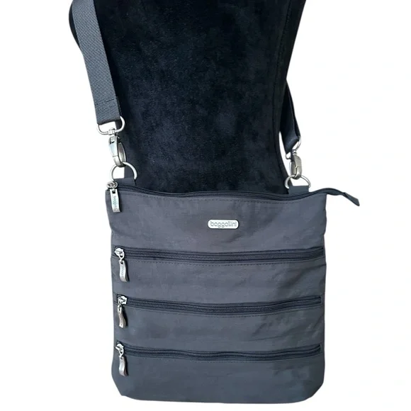 Baggallini Crossbody Bag Gray MultiPocket Travel Purse Adjustable Strap Wristlet - Picture 2 of 11